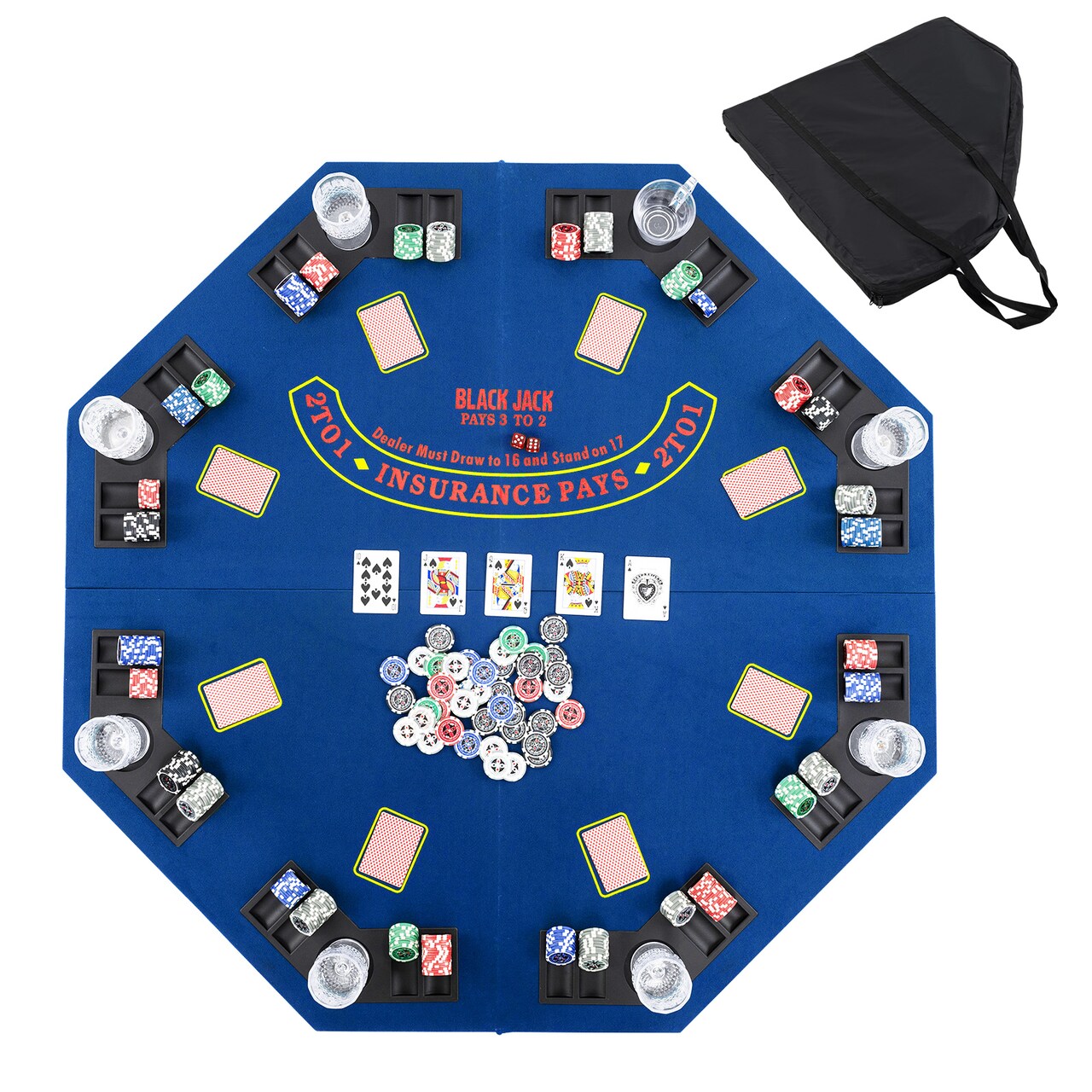 Felt Folding Portable Poker Table Top with Cup Holders and Chip Trays